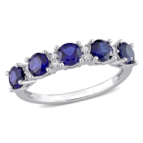 GEM AND HARMONY  1.62 Carat (Ctw) Lab-Created And White Sapphire Ring Band In Sterling Silver In Blue