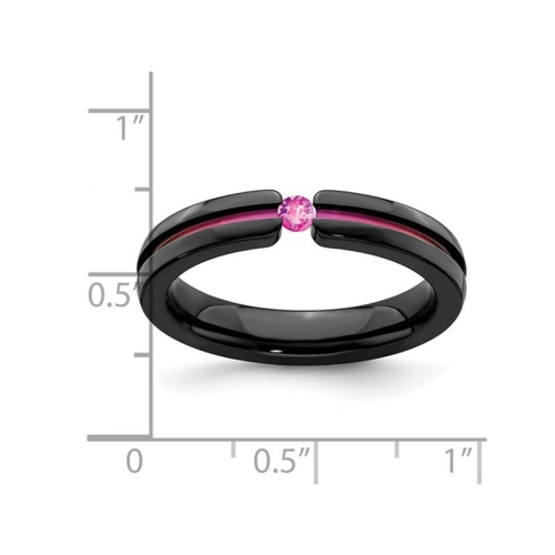Ladies or Mens 1/10 Carat Pink Sapphire Band Ring in Black Titanium