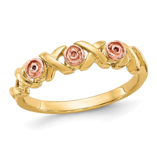 GEM AND HARMONY  10K And Pink Gold Rose Flower Ring In Yellow