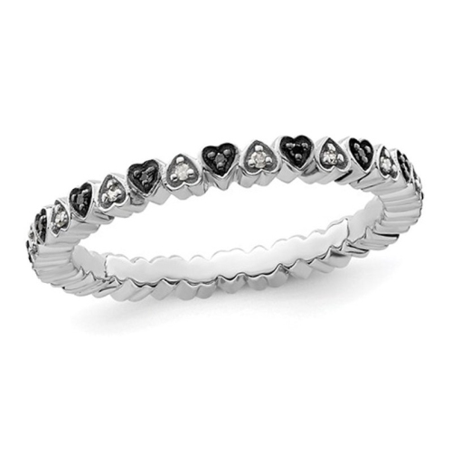1/8 carat Banne de bande de coeur en diamant noir et blanc en argent sterling