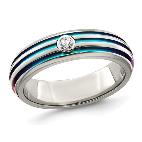 Mens 6mm Titanium Triple Groove White Sapphire Band Ring