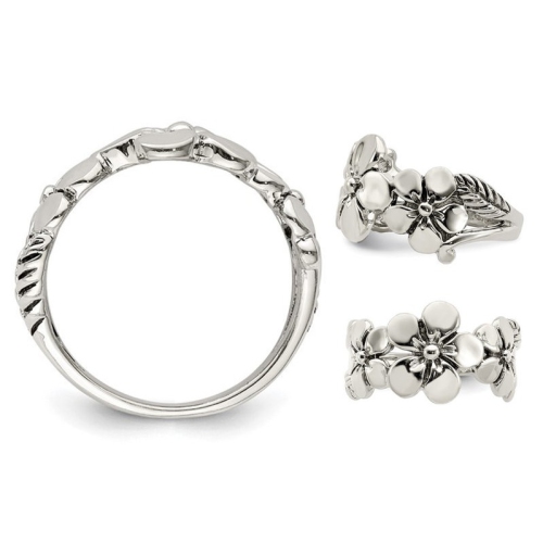 Anneau de fleurs polies en argent sterling et ancienne