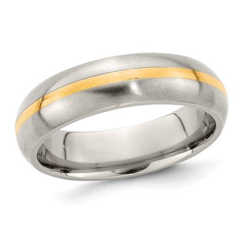 Mens 6mm Brushed Titanium Wedding Band Ring with 14K Gold Inlay