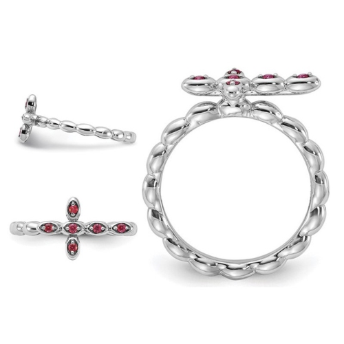 1/8 Carat Lab-Created Ruby Cross Ring in Sterling Silver