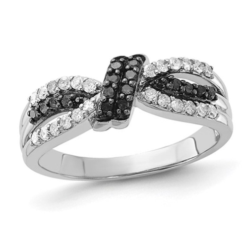 1/3 Carat Black and White Diamond Knot Ring in Sterling Silver