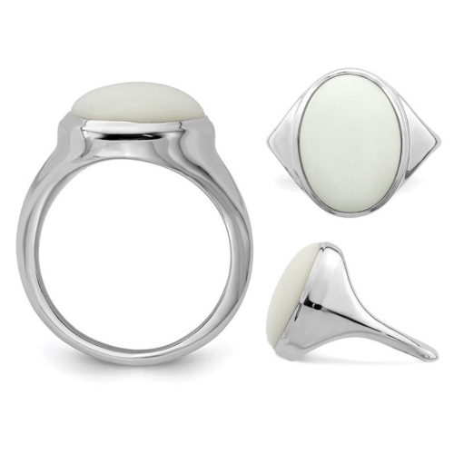 White Agate Ring in Polished Sterling Silver