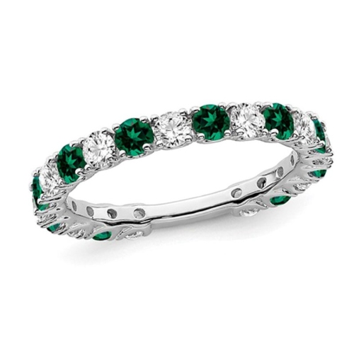 GEM AND HARMONY  7/10 Carat (Ctw) Lab-Created Emerald Band 14K Gold With 3/4 Carat (Ctw) Diamonds In White