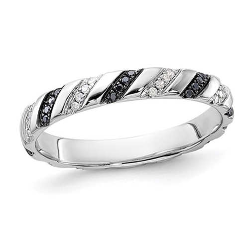 1/5 carat Bague de bande de diamant noir et blanc en argent sterling