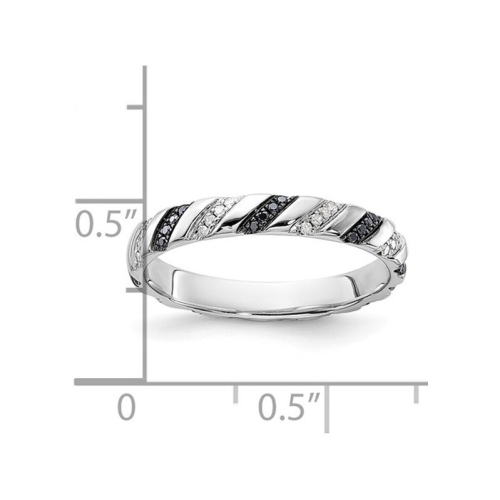 1/5 carat Bague de bande de diamant noir et blanc en argent sterling