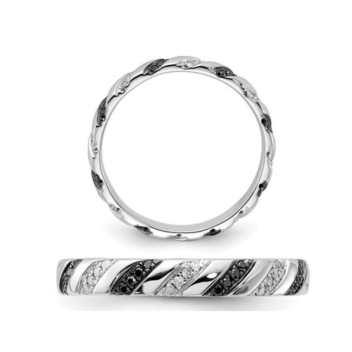 1/5 carat Bague de bande de diamant noir et blanc en argent sterling