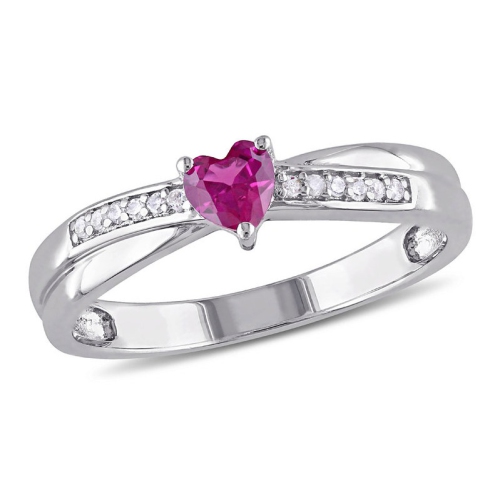 1/3 carat Anneau de c?ôur rubis cr???? en laboratoire en argent sterling avec des diamants d'accent
