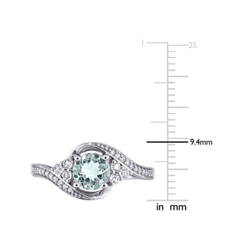 7/8 Carat Aquamarine and White Topaz Swirl Ring in 10K White Gold with Diamonds