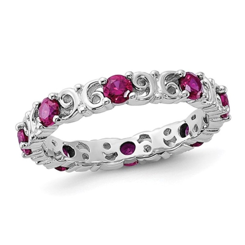 GEM AND HARMONY  1.10 Carat (Ctw) Lab-Created Ruby Band Ring In Sterling In Silver