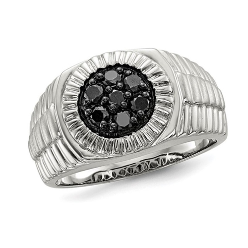 GEM AND HARMONY  Mens 1/2 Carat (Ctw) Diamond Cluster Ring In Sterling Silver In Black