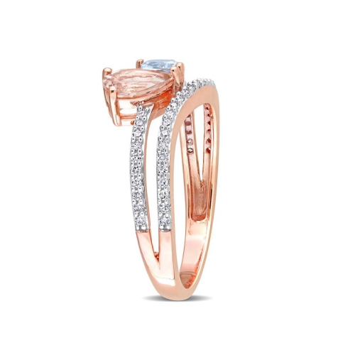 1.15 Carat Morganite & Aquamarine Ring in 10K Rose Gold with Diamonds