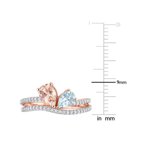 1.15 Carat Morganite & Aquamarine Ring in 10K Rose Gold with Diamonds