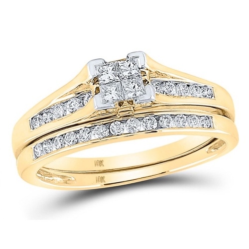 GEM AND HARMONY  1/2 Carat (G-H, I2) Princess Cut Diamond Engagement Ring Wedding Set In 10K Gold In Yellow