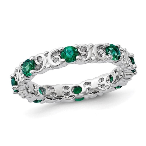 GEM AND HARMONY  9/10 Carat (Ctw) Lab-Created Emerald Band Ring In Sterling In Silver
