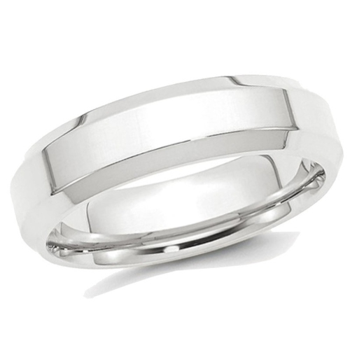 GEM AND HARMONY  Mens Wedding Band Ring Beveled Edge 6MM In Platinum