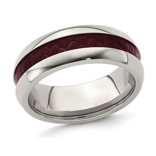 GEM AND HARMONY  Mens Stainless Steel Carbon Fiber Wedding Band Ring (8Mm) In Red
