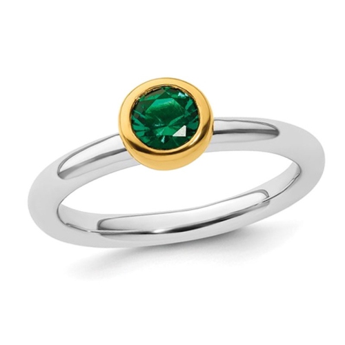 GEM AND HARMONY  1/2 Carat (Ctw) Lab-Created Emerald Ring In Sterling In Silver