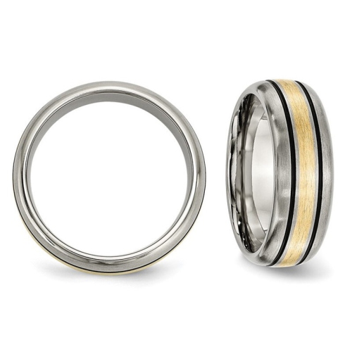 Mens 8mm Titanium Wedding Band Ring with 14K Gold Inlay