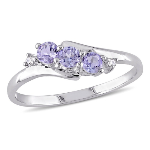 GEM AND HARMONY  1/3 Carat (Ctw) Tanzanite Three Stone Anniversary Ring Band In 10K Gold In White