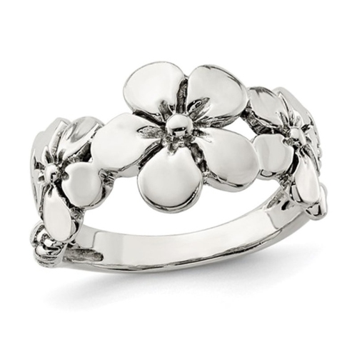 GEM AND HARMONY  Sterling Polished And Antiqued Flower Ring In Silver