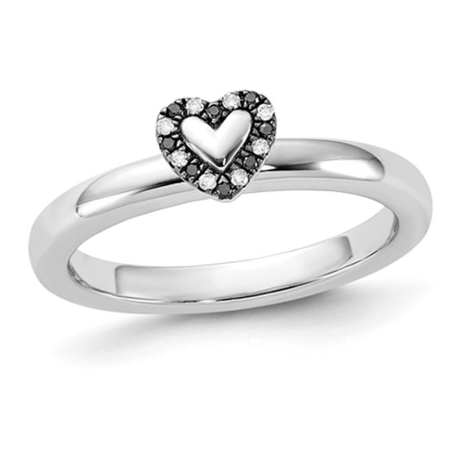 GEM AND HARMONY  Sterling Silver Heart Promise Ring With Black And Accent Diamonds In White