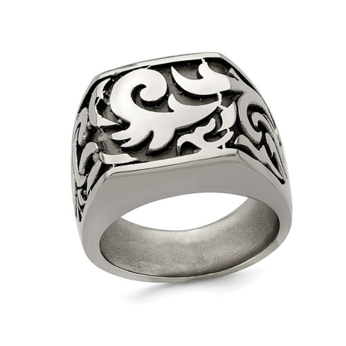 GEM AND HARMONY  Mens Titanium Pattern Signet Ring In Multicolor