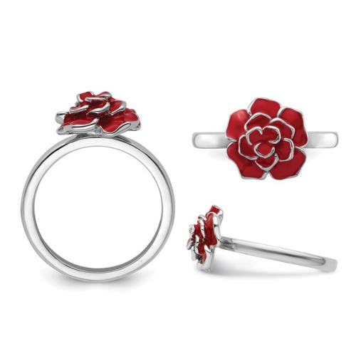 Sterling Silver Red Enamel Rose Ring