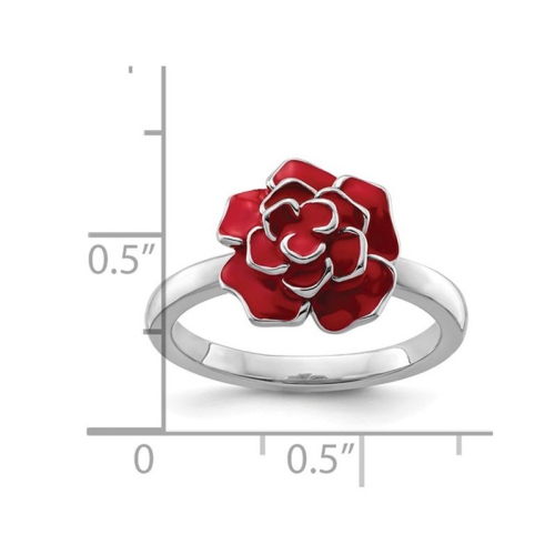 Sterling Silver Red Enamel Rose Ring