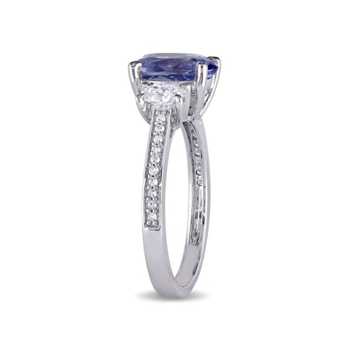 Bague en or blanc 14 ct avec tanzanite à trois pierres de 2.00 ct et diamants