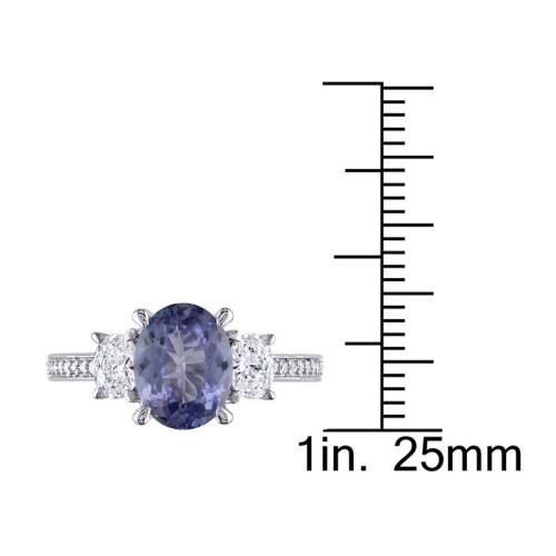 Bague en or blanc 14 ct avec tanzanite à trois pierres de 2.00 ct et diamants