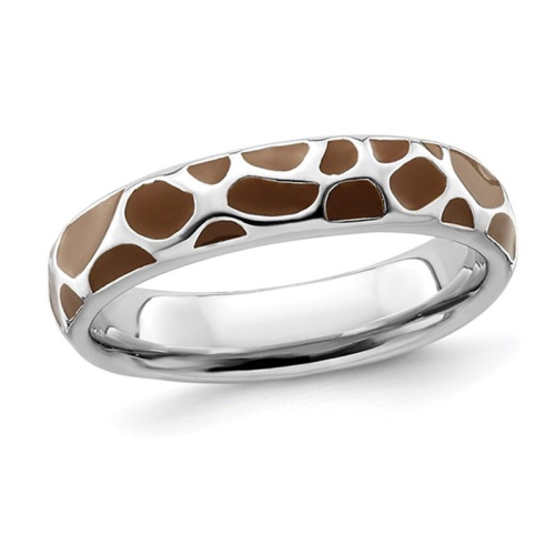 GEM AND HARMONY  Sterling Polished Enameled Animal Print Band Ring In Silver