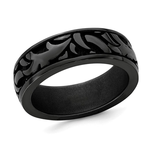 GEM AND HARMONY  Mens Titanium 7MM Pattern Band Ring In Black