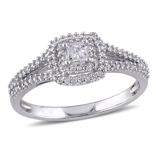 GEM AND HARMONY  3/8 Carat (Ctw) Princess Diamond Halo Ring In Sterling In Silver