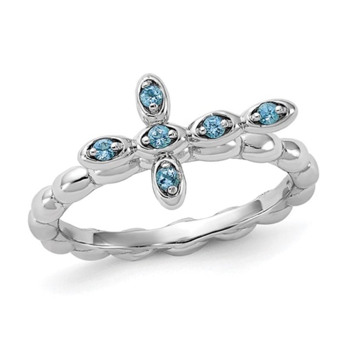 GEM AND HARMONY  1/8 Carat (Ctw) Topaz Cross Ring In Sterling Silver In Blue