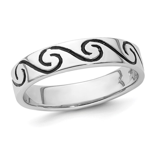 GEM AND HARMONY  Sterling Antiqued Wave Design Band Ring (4.5Mm) In Silver