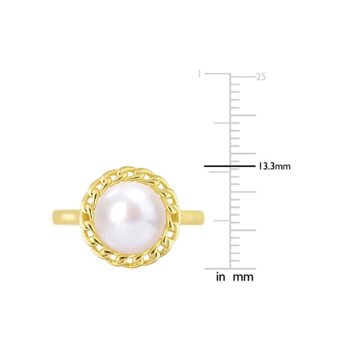 9mm White Freshwater Cultured Pearl Ring in Yellow Plated Sterling Silver