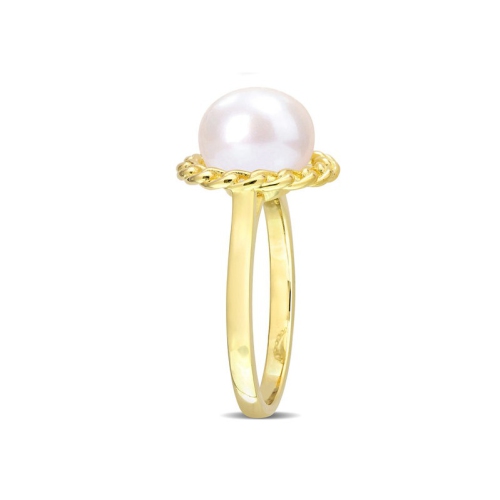 9mm White Freshwater Cultured Pearl Ring in Yellow Plated Sterling Silver