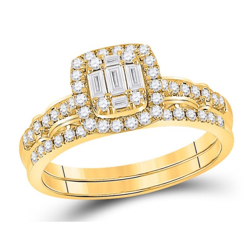 GEM AND HARMONY  3/4 Carat (G-H, I1) Baguette Diamond Engagement Ring Wedding Set In 14K Gold In Yellow