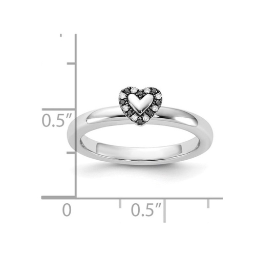Sterling Silver Heart Promise Ring with Black and White Accent Diamonds
