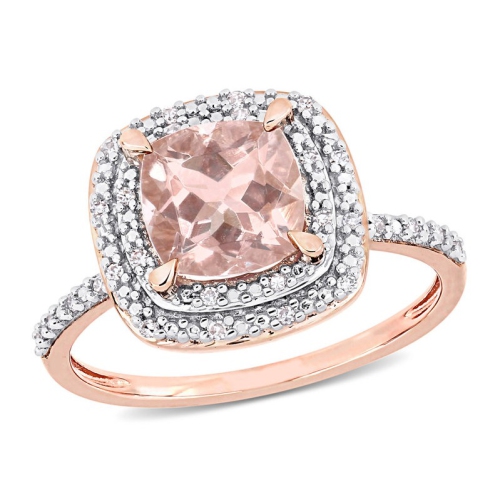 GEM AND HARMONY  1.65 Carat (Ctw) Morganite Double Halo Ring In 14K Rose With Diamonds In Gold