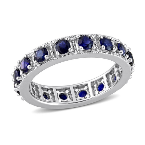 GEM AND HARMONY  1.92 Carat (Ctw) Lab-Created Sapphire Eternity Band Ring In Sterling Silver In Blue