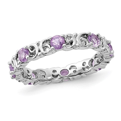 GEM AND HARMONY  4/5 Carat Amethyst Band Ring In Sterling In Silver