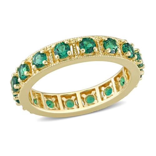 GEM AND HARMONY  1.44 Carat (Ctw) Lab-Created Emerald Eternity Band Ring In Plated Sterling Silver In Yellow