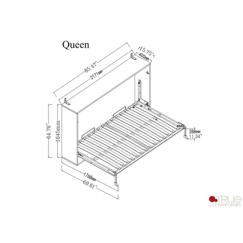 True Contemporary Heidi II Brown Horizontal Murphy Wall Pull Down Bed