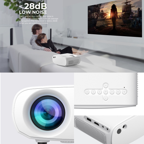 Havit Mini Projector, 1280x720P, Support 1080P, WiFi, Bluetooth, 110 ANSI Lumens, Build-in HiFi Stereo speaker_Black