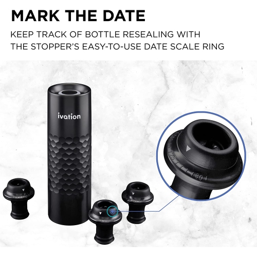 Ivation - Pompe à vin rechargeable avec 4 bouchons de bouteille de vin/scelleur de bouteille de vin